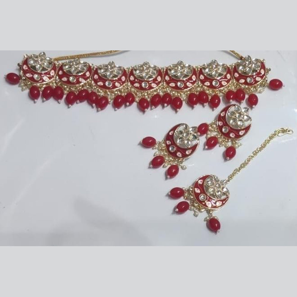Manisha Jewellery Gold Plated Kundan Stone And Beads Choker Meenakari Necklace Set