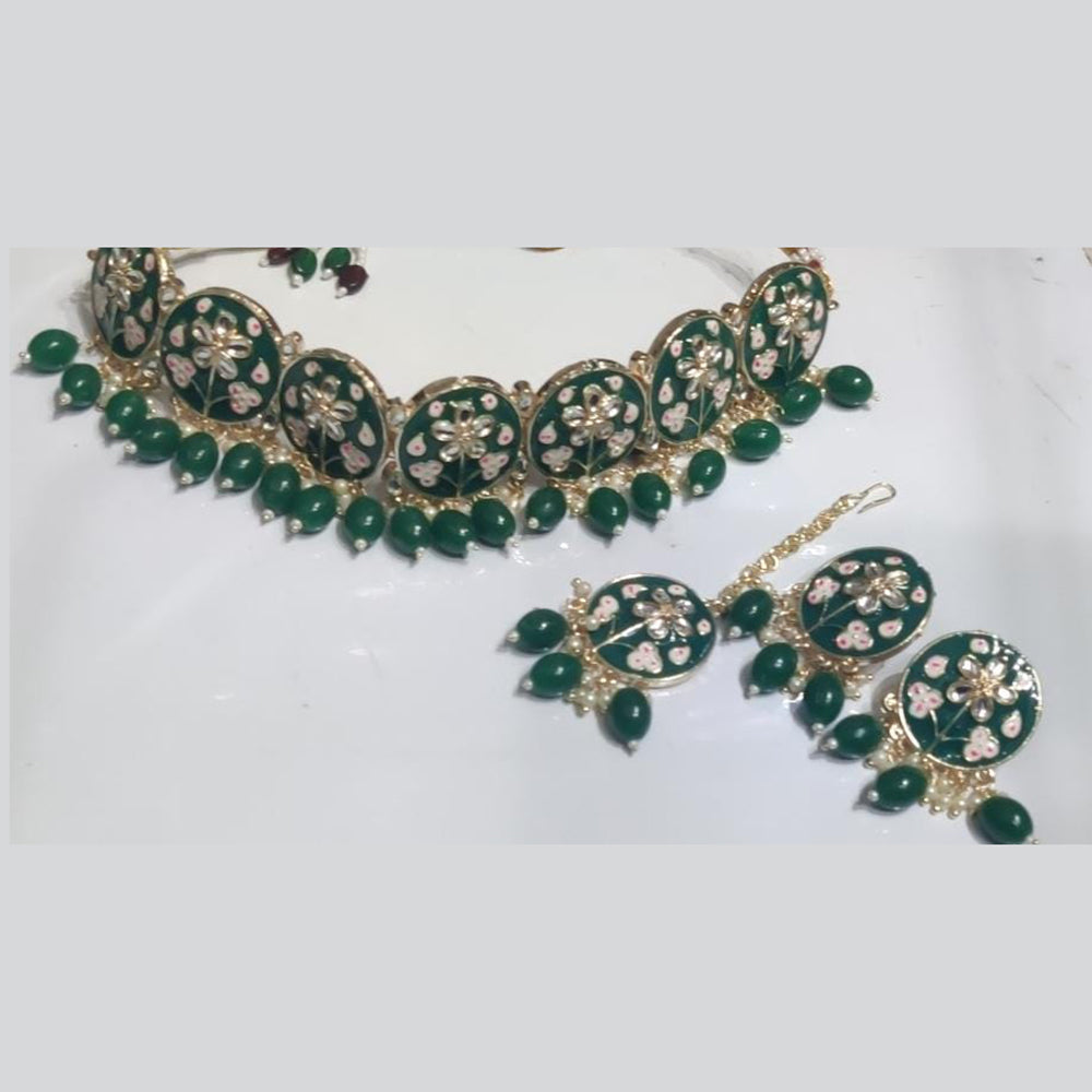 Manisha Jewellery Gold Plated Kundan Stone And Beads Choker Meenakari Necklace Set