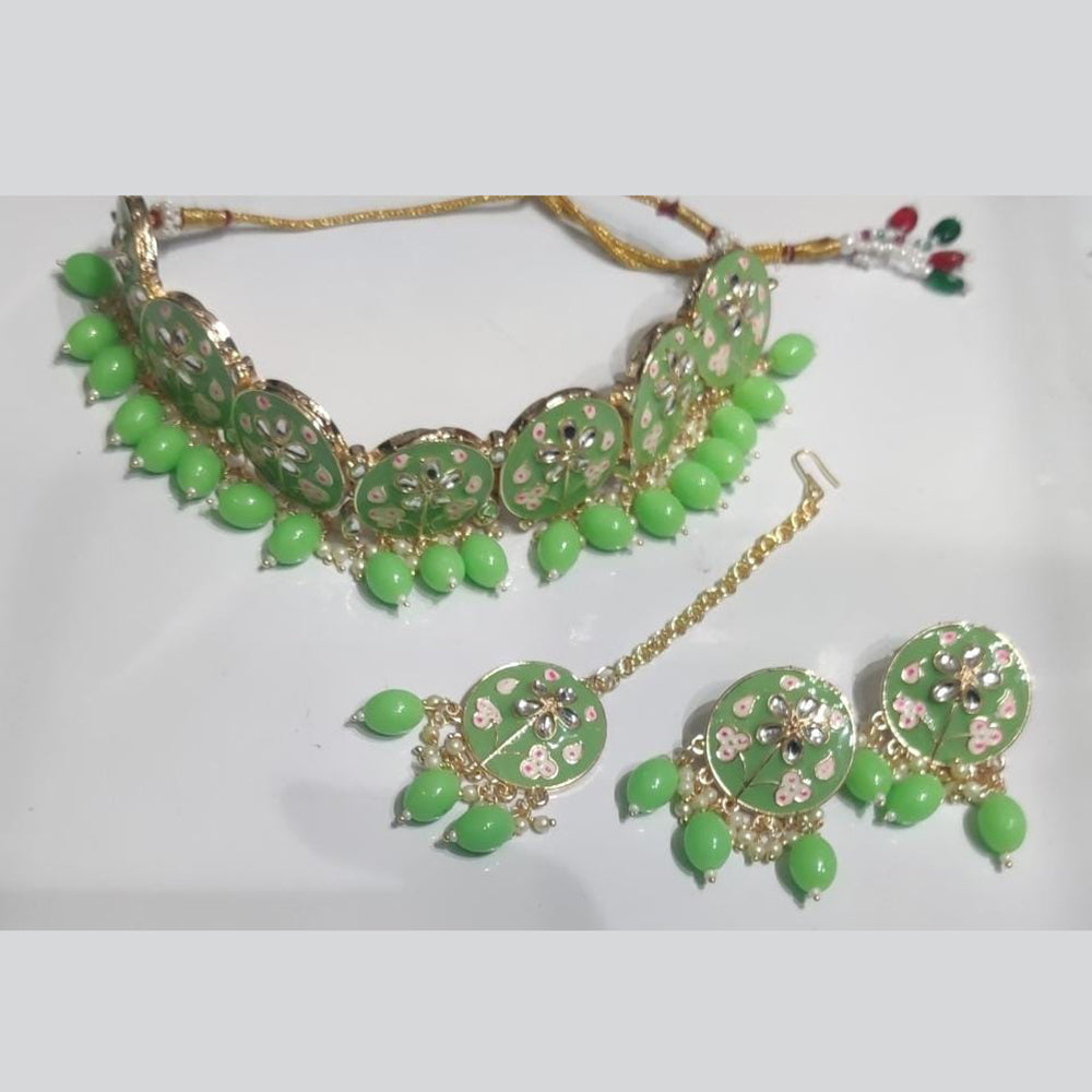 Manisha Jewellery Gold Plated Kundan Stone And Beads Choker Meenakari Necklace Set