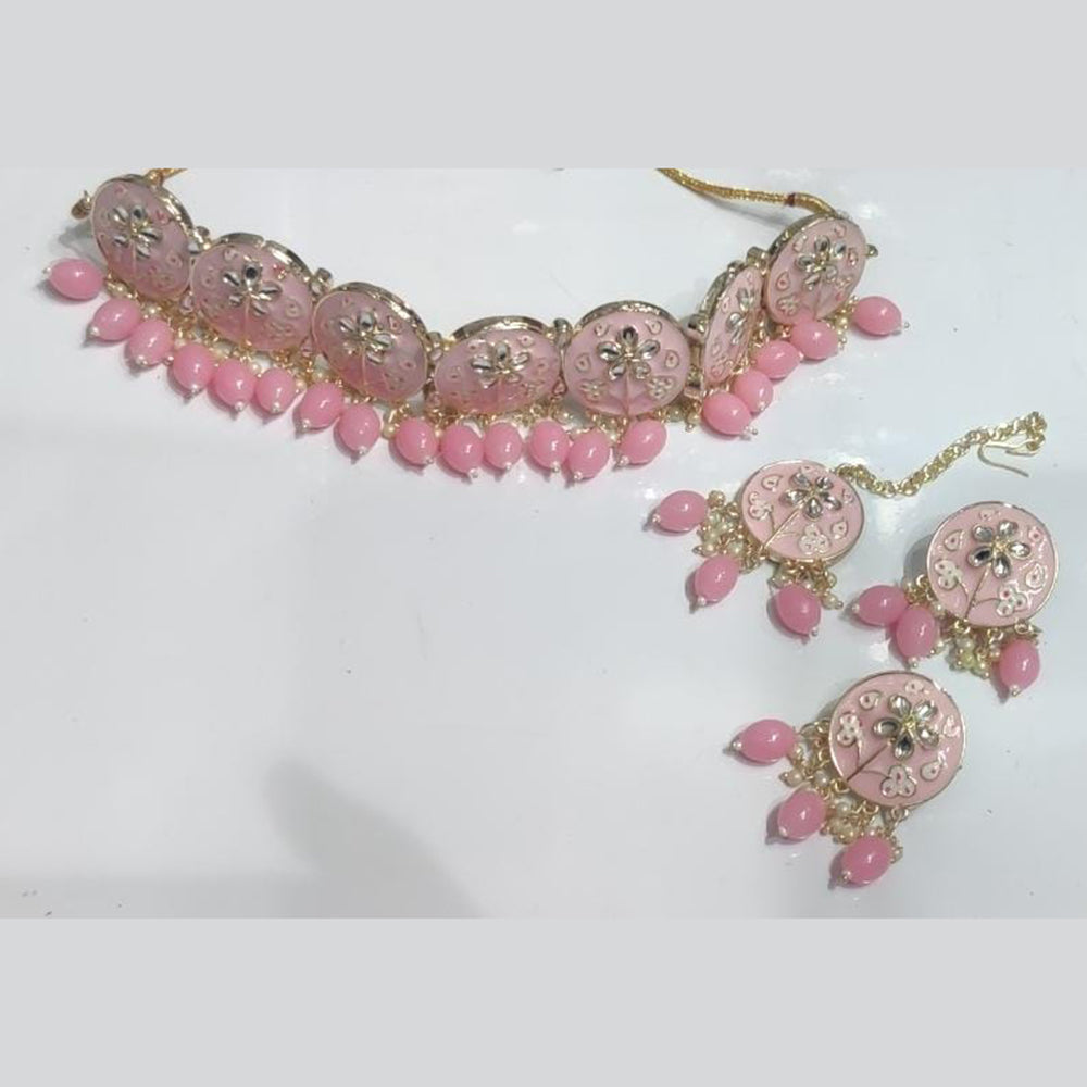 Manisha Jewellery Gold Plated Kundan Stone And Beads Choker Meenakari Necklace Set