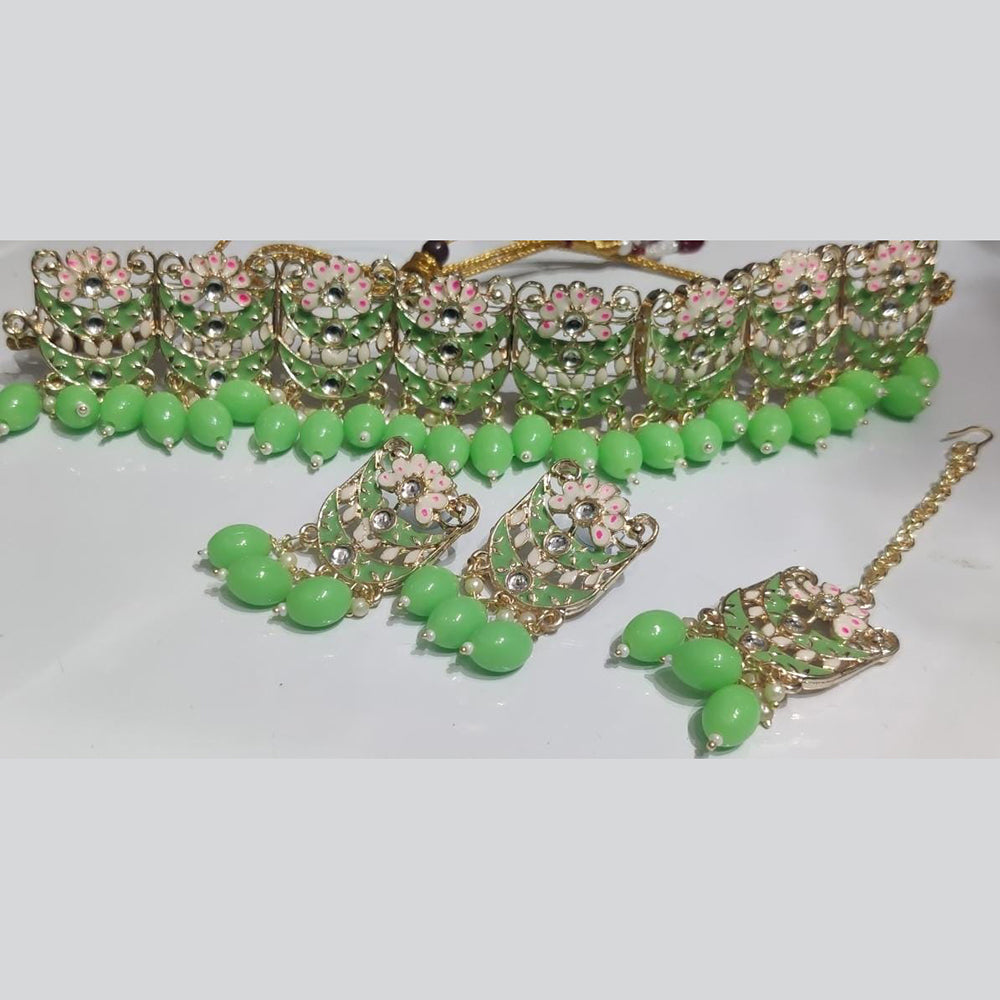 Manisha Jewellery Gold Plated Kundan Stone And Beads Choker Meenakari Necklace Set