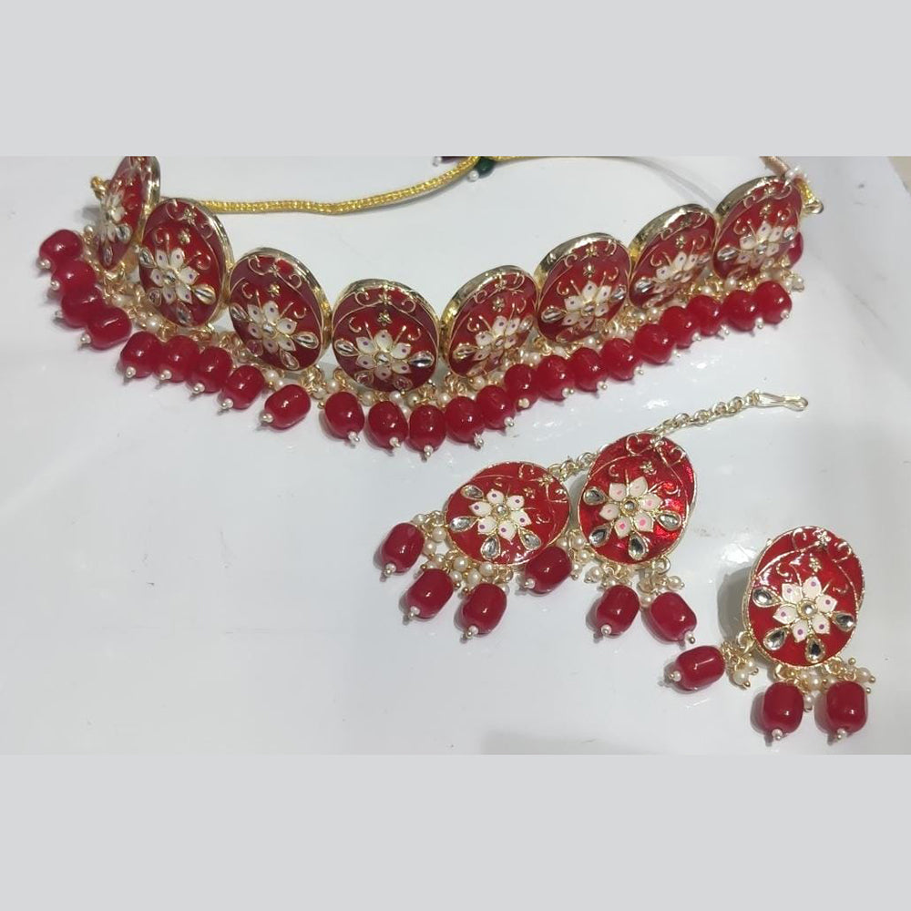 Manisha Jewellery Gold Plated Kundan Stone And Beads Choker Meenakari Necklace Set