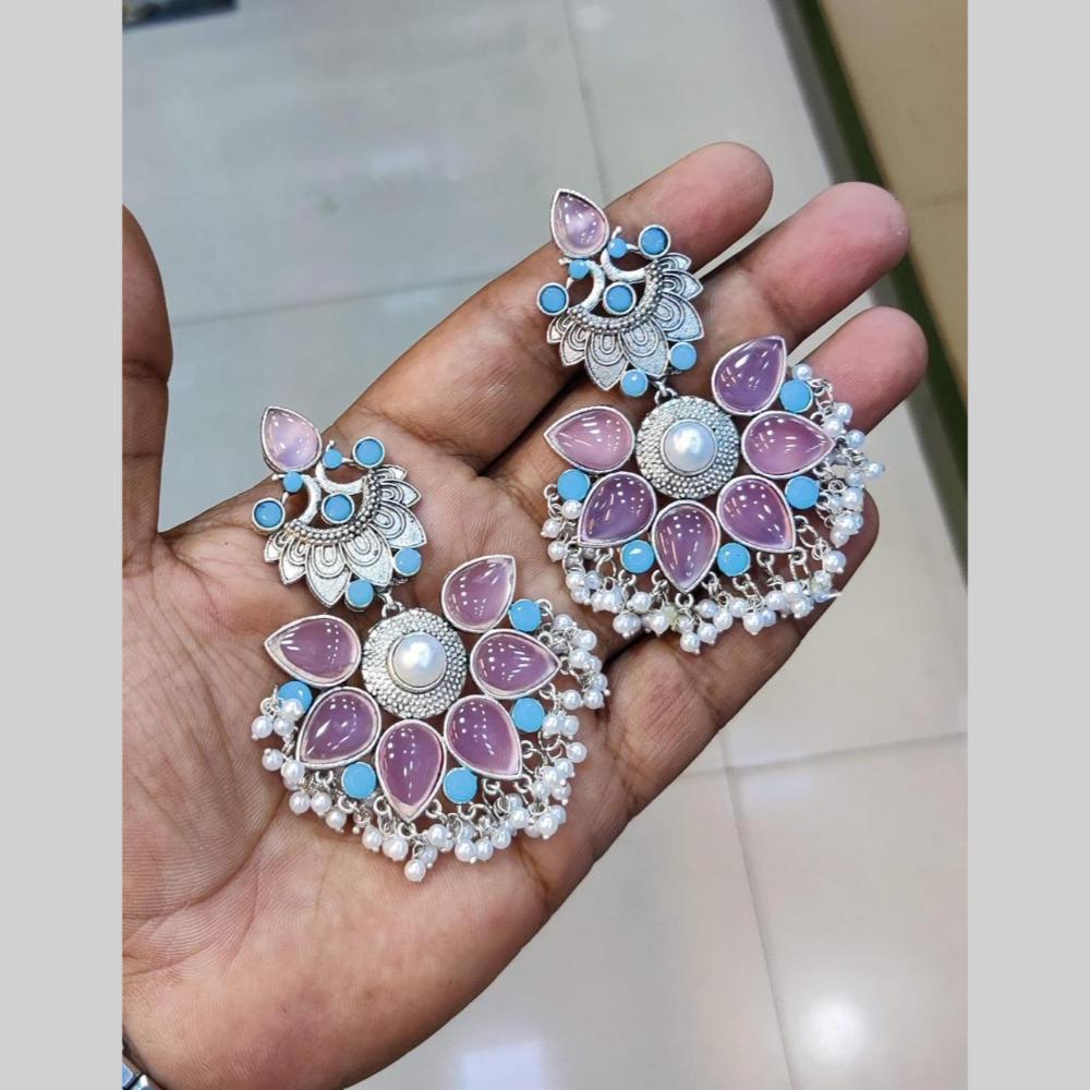 Manisha Jewellery Silver Plated Pota Stone Pearls Dangler Earrings