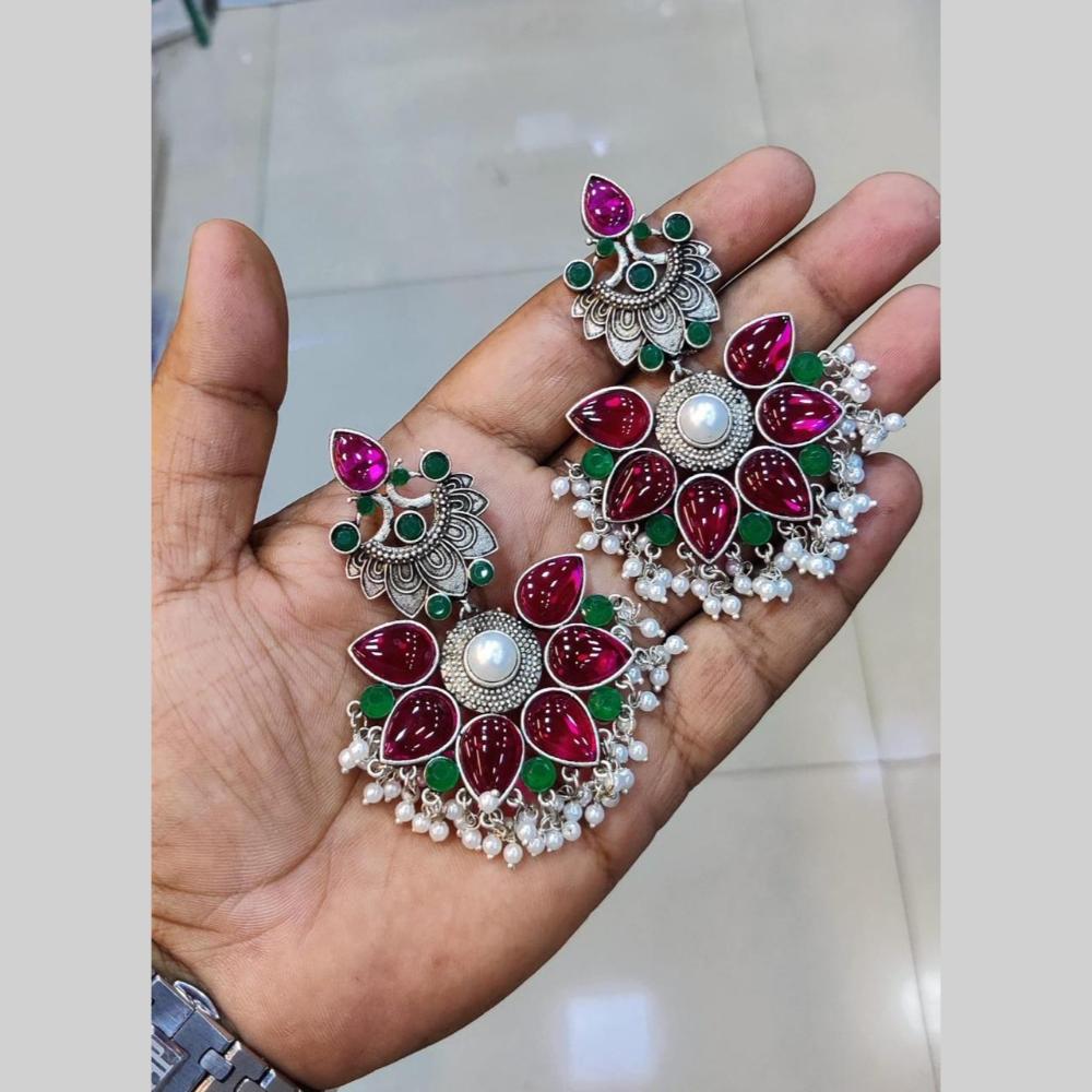 Manisha Jewellery Silver Plated Pota Stone Pearls Dangler Earrings