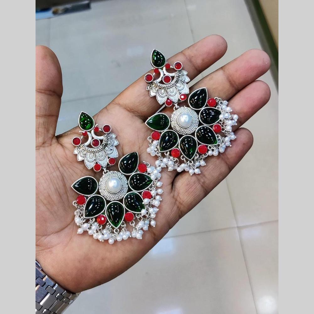 Manisha Jewellery Silver Plated Pota Stone Pearls Dangler Earrings