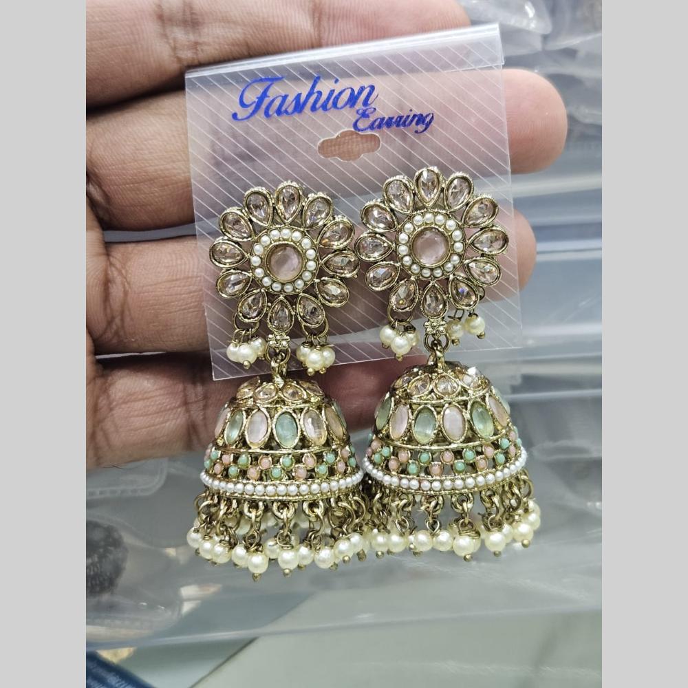 Manisha Jewellery Gold Plated Crystal Stone And Pearls Jhumki Earrings
