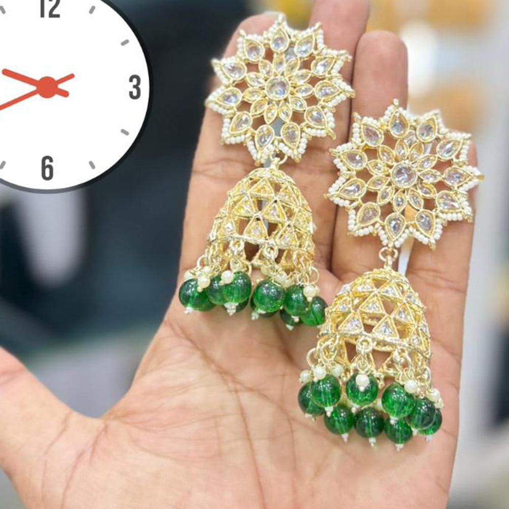 Manisha Jewellery Gold Plated Kundan Stone And Pearls Jhumki Earrings