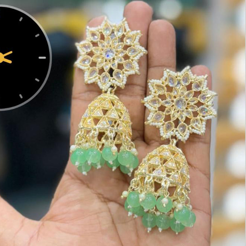 Manisha Jewellery Gold Plated Kundan Stone And Pearls Jhumki Earrings