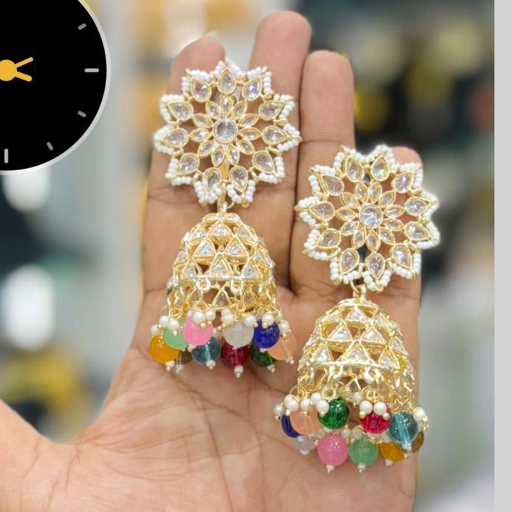 Manisha Jewellery Gold Plated Kundan Stone And Pearls Jhumki Earrings