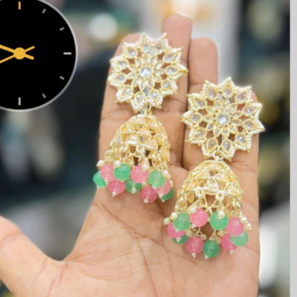 Manisha Jewellery Gold Plated Kundan Stone And Pearls Jhumki Earrings