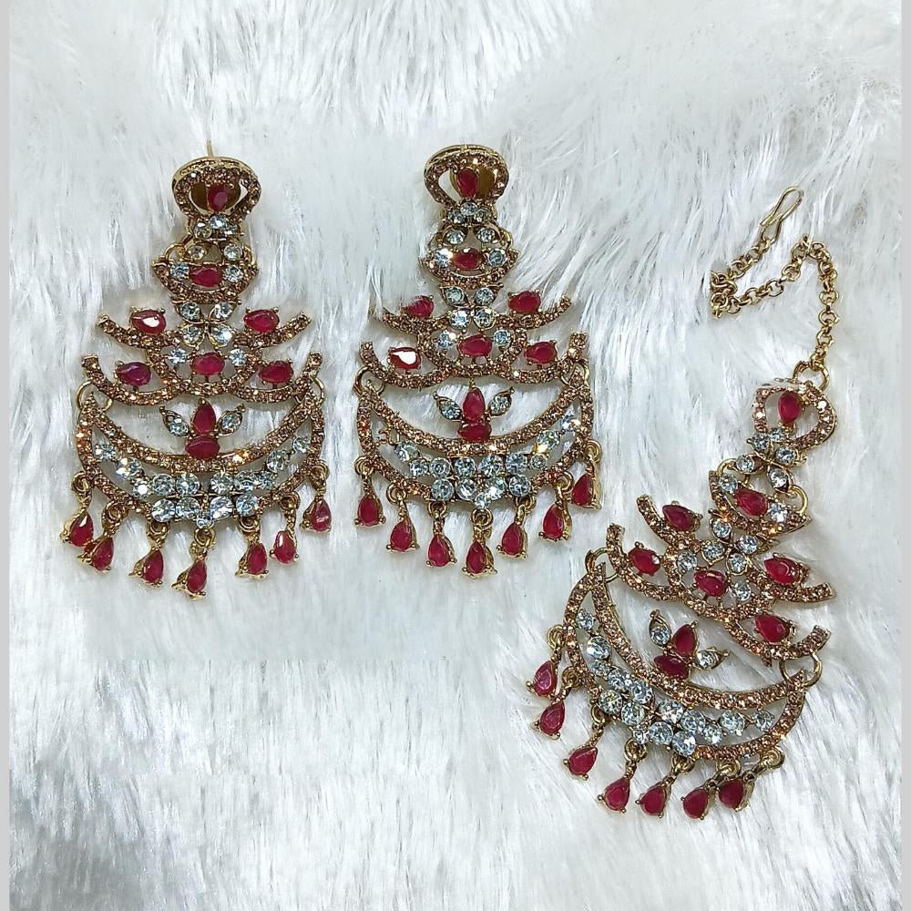 Manisha Jewellery Gold Plated Crystal Stone Dangler Earrings With Maangtikka