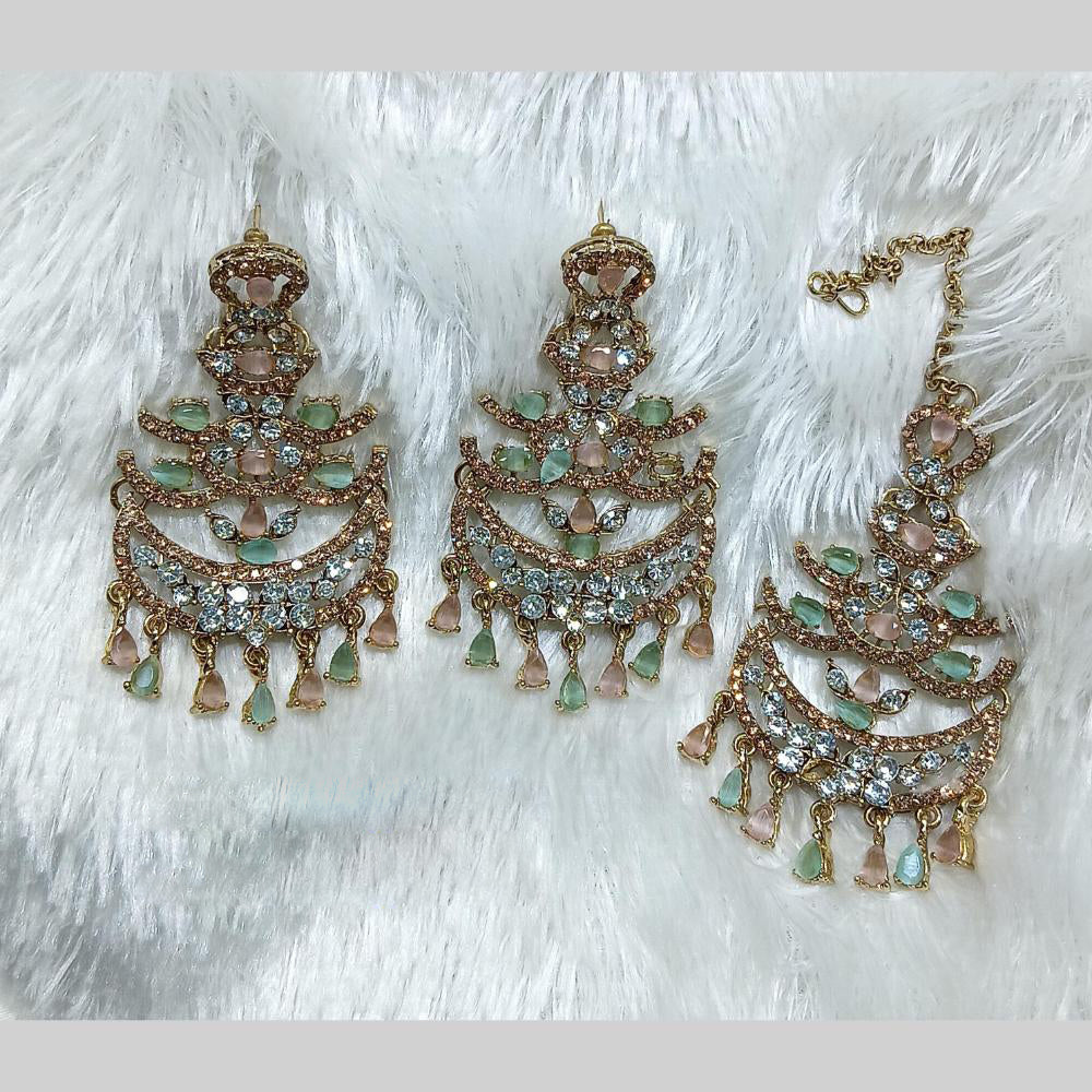 Manisha Jewellery Gold Plated Crystal Stone Dangler Earrings With Maangtikka
