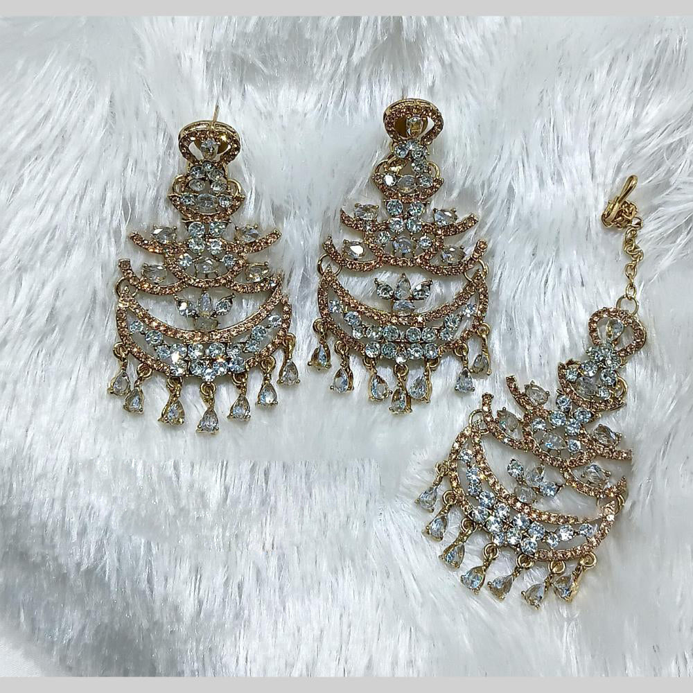 Manisha Jewellery Gold Plated Crystal Stone Dangler Earrings With Maangtikka
