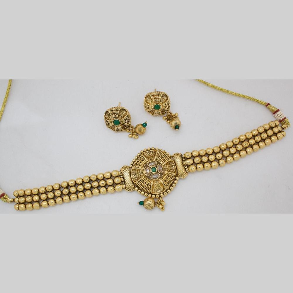 Manisha Jewellery Gold Plated Crystal Stone And Beads Choker Necklace Set