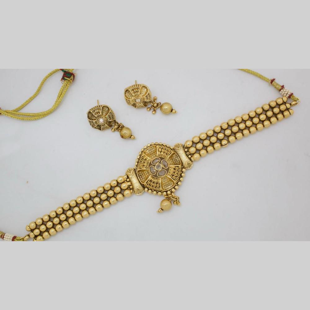 Manisha Jewellery Gold Plated Crystal Stone And Beads Choker Necklace Set
