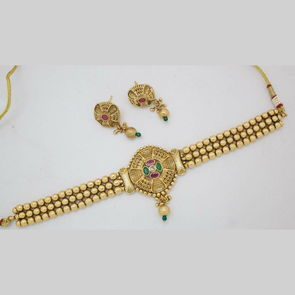Manisha Jewellery Gold Plated Crystal Stone And Beads Choker Necklace Set