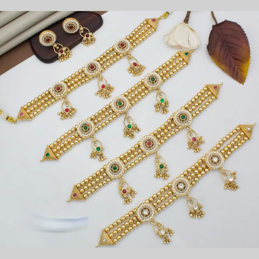 Manisha Jewellery Gold Plated Pota Stone And Beads Choker Necklace Set