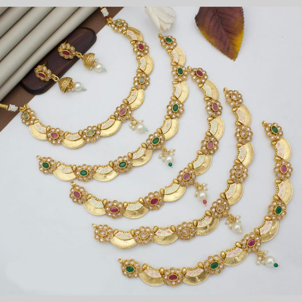 Manisha Jewellery Gold Plated Pota Stone And Beads Necklace Set