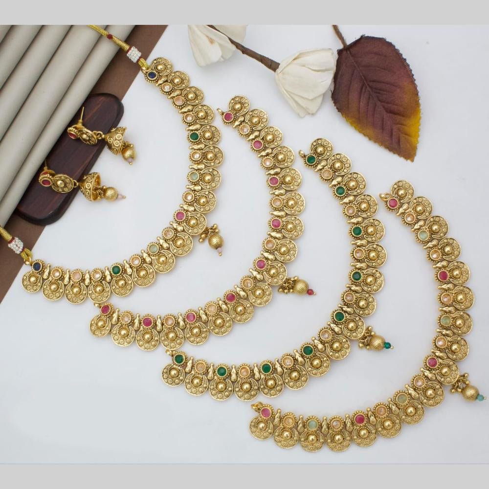 Manisha Jewellery Gold Plated Pota Stone And Beads Necklace Set