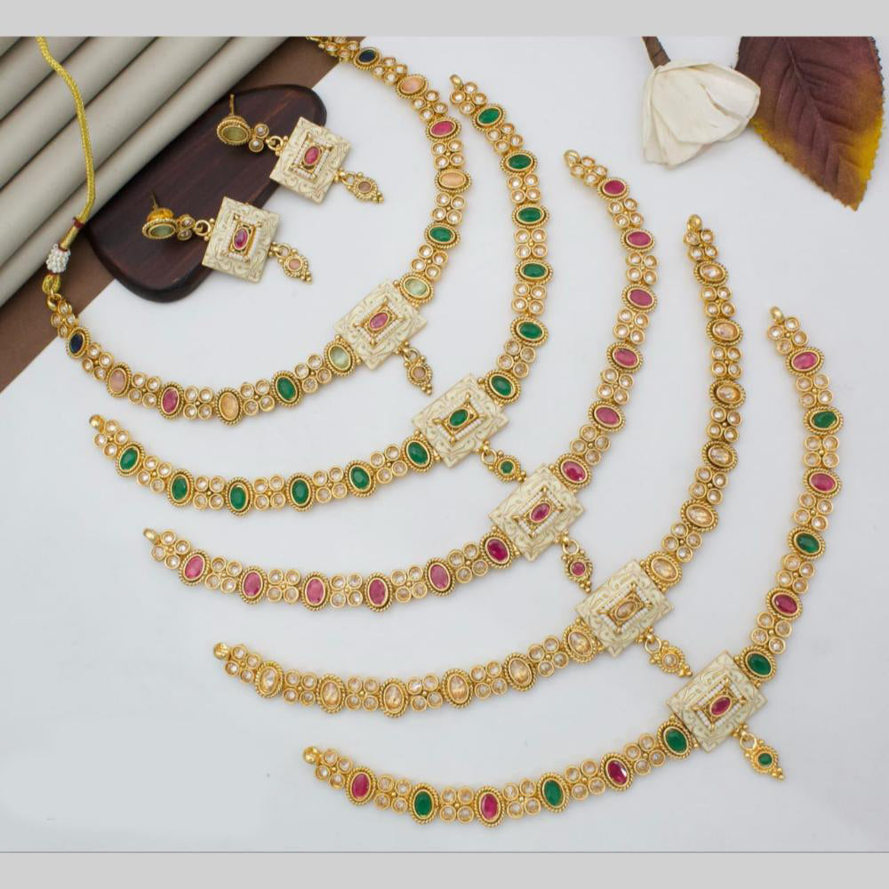 Manisha Jewellery Gold Plated Pota Stone And Meenakari Necklace Set