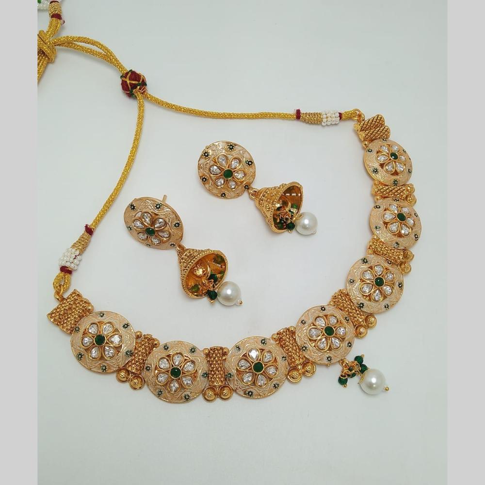 Manisha Jewellery Gold Plated Pota Stone And Pearls Meenakari Necklace Set