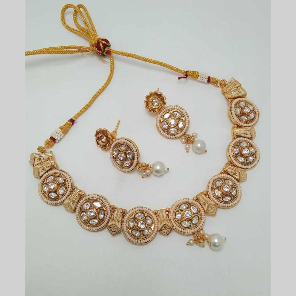 Manisha Jewellery Gold Plated Pota Stone And Pearls Meenakari Necklace Set
