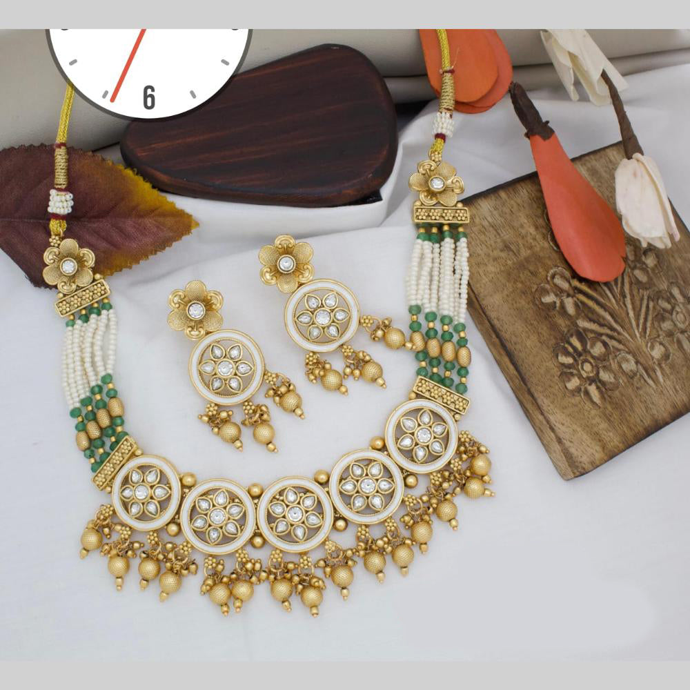Manisha Jewellery Gold Plated Pota Stone And Meenakari Necklace Set