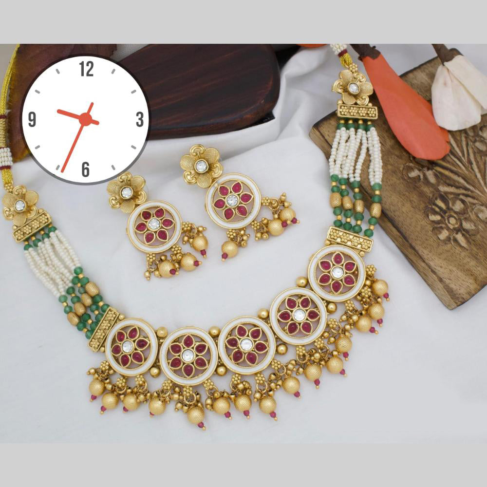 Manisha Jewellery Gold Plated Pota Stone And Meenakari Necklace Set