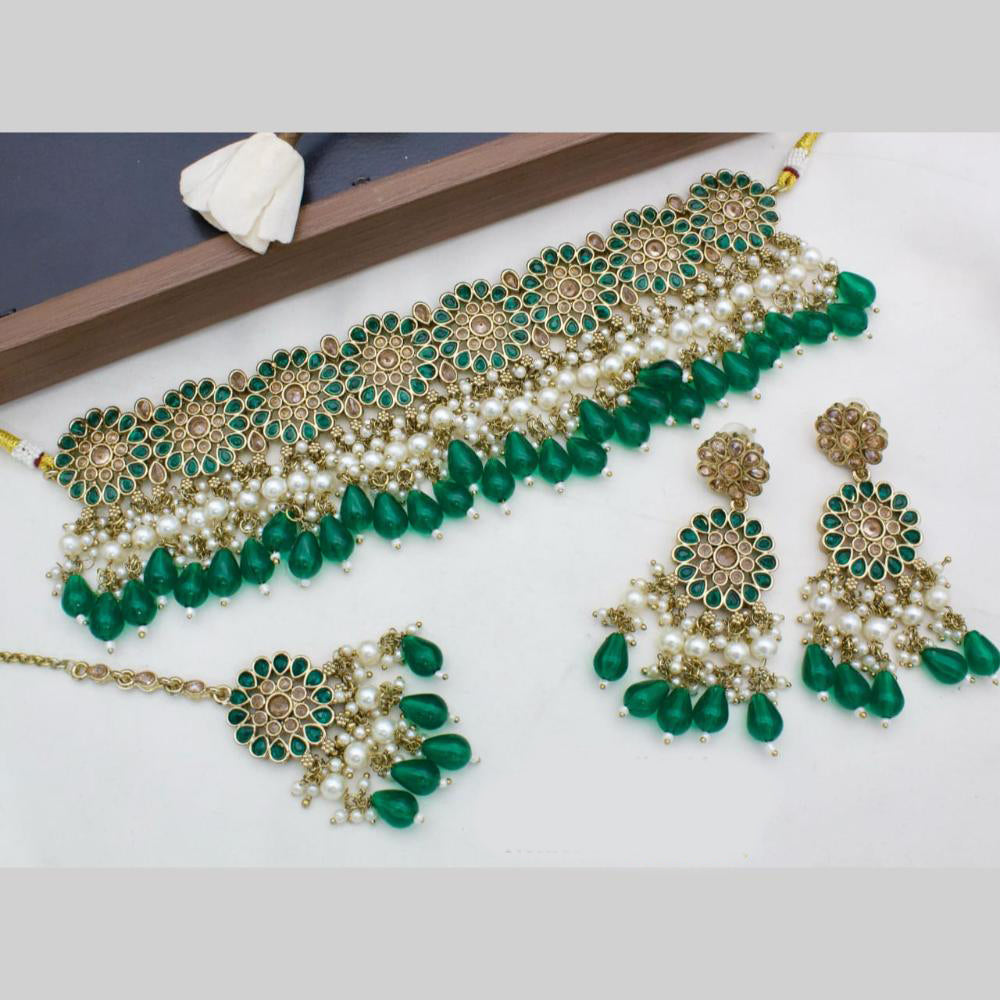 Manisha Jewellery Gold Plated Crystal Stone And Pearls Choker Necklace Set