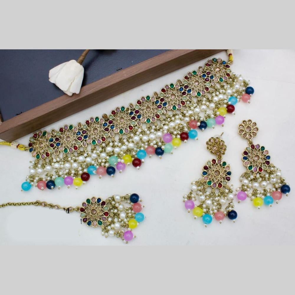 Manisha Jewellery Gold Plated Crystal Stone And Pearls Choker Necklace Set