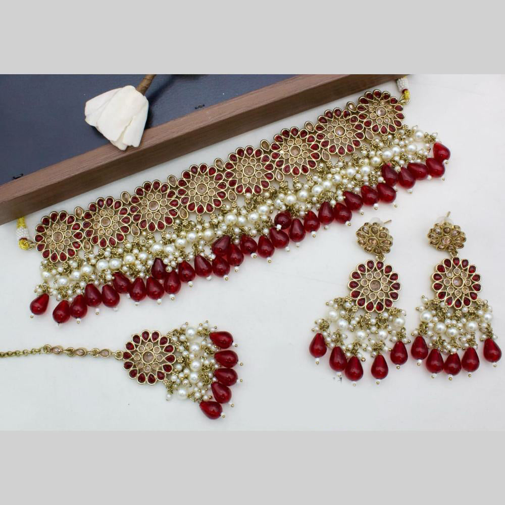 Manisha Jewellery Gold Plated Crystal Stone And Pearls Choker Necklace Set