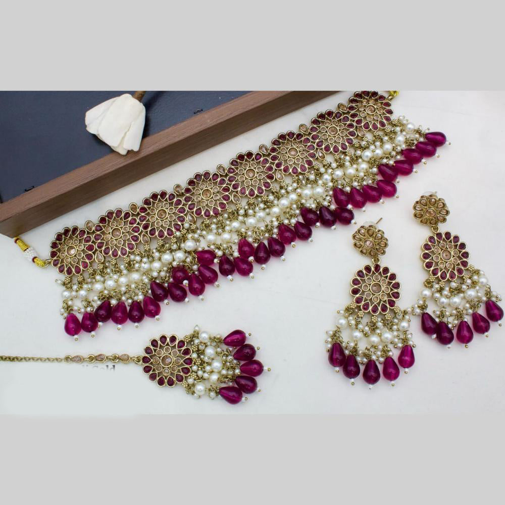 Manisha Jewellery Gold Plated Crystal Stone And Pearls Choker Necklace Set