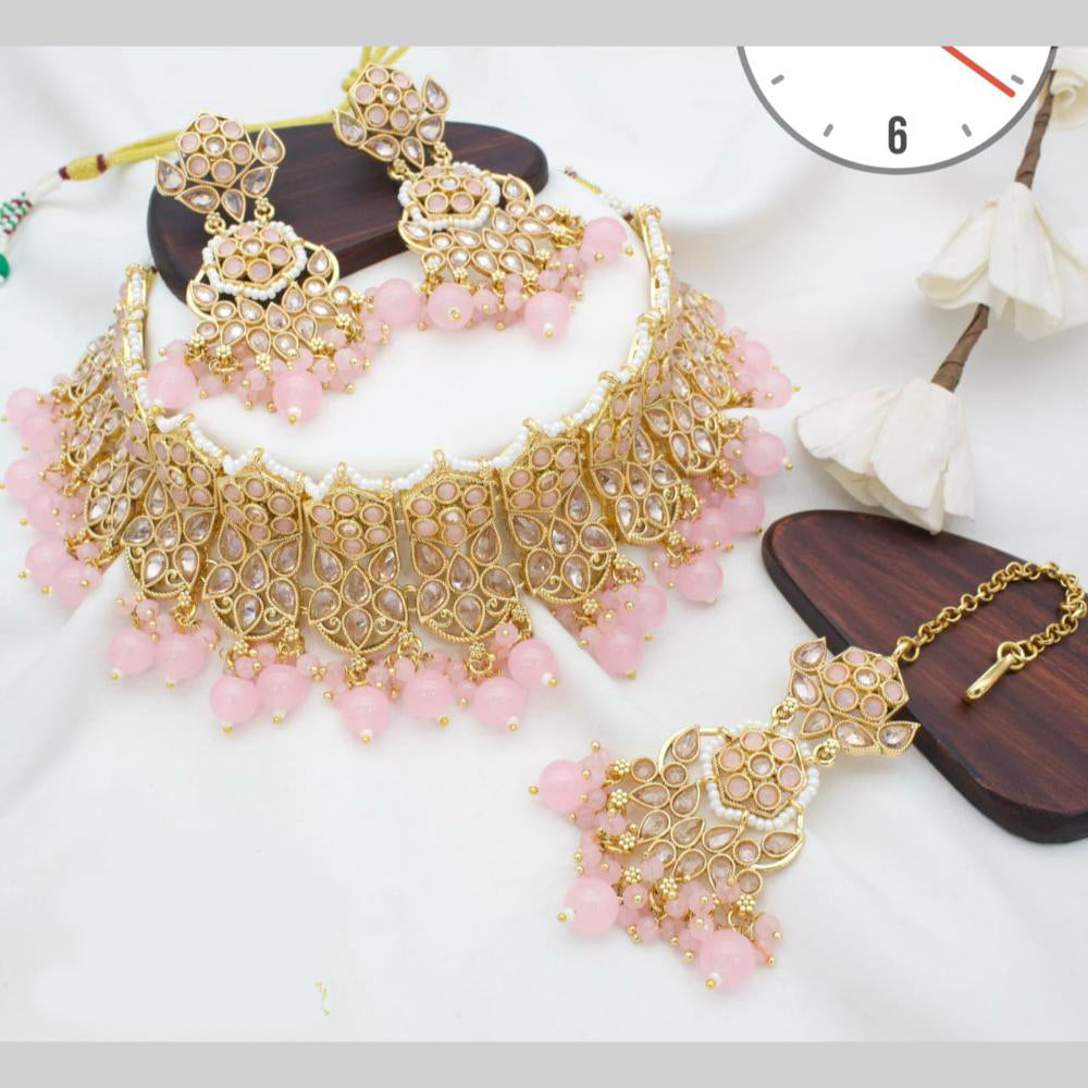 Manisha Jewellery Gold Plated Crystal Stone And Pearls Choker Necklace Set