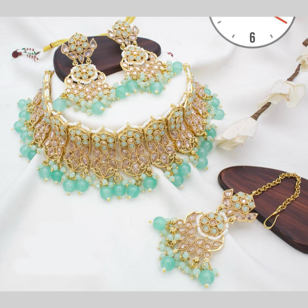 Manisha Jewellery Gold Plated Crystal Stone And Pearls Choker Necklace Set