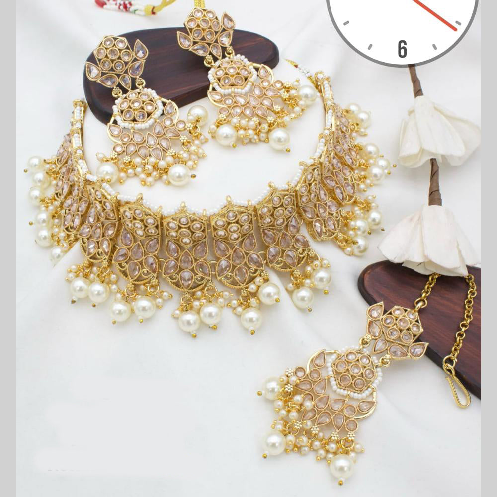 Manisha Jewellery Gold Plated Crystal Stone And Pearls Choker Necklace Set