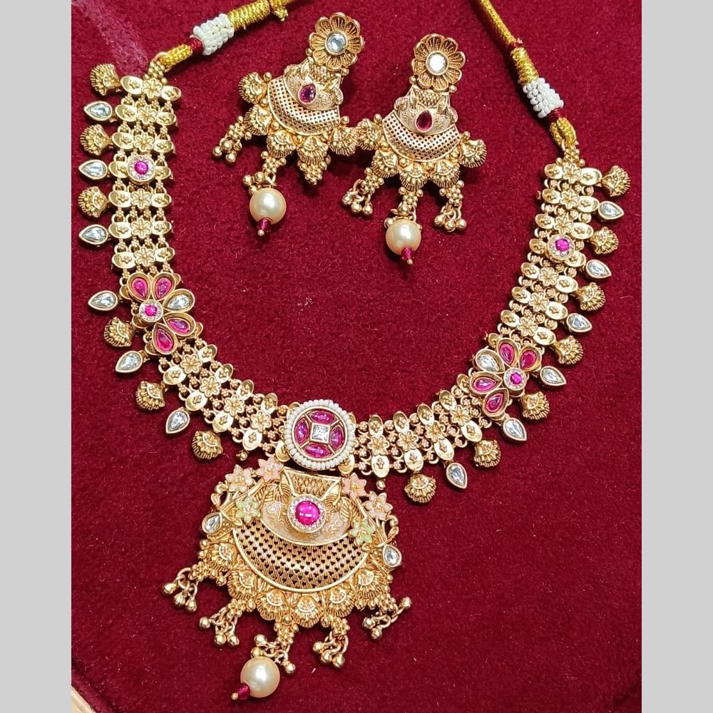 Manisha Jewellery Gold Plated Pota Stone And Meenakari Necklace Set