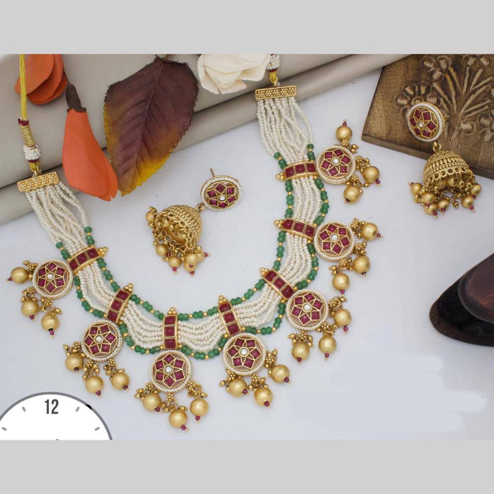 Manisha Jewellery Gold Plated Pota Stone And Pearls Necklace Set