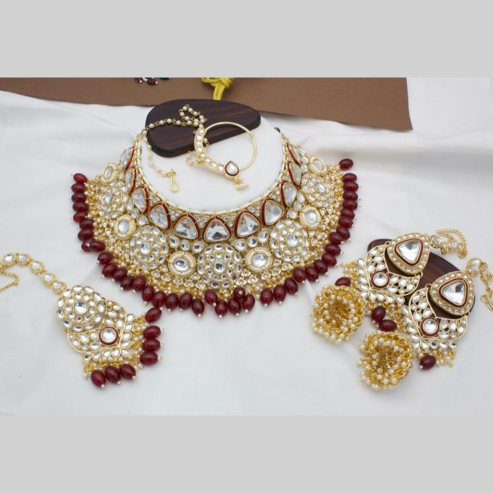Manisha Jewellery Gold Plated Kundan Stone And Beads Choker Necklace Set