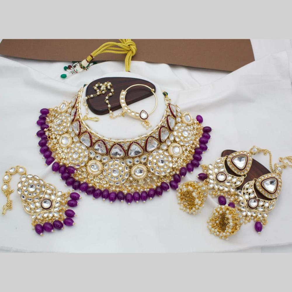 Manisha Jewellery Gold Plated Kundan Stone And Beads Choker Necklace Set