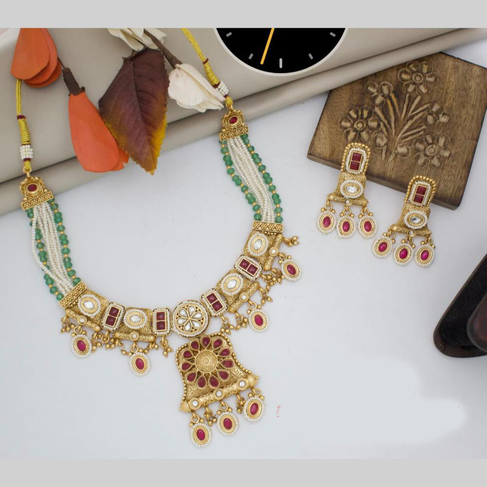 Manisha Jewellery Gold Plated Pota Stone And Pearls Necklace Set