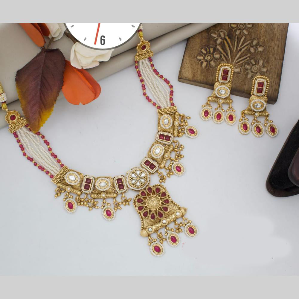 Manisha Jewellery Gold Plated Pota Stone And Pearls Necklace Set