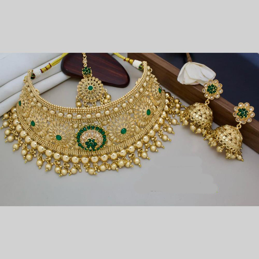 Manisha Jewellery Gold Plated Pota Stone And Pearls Choker Necklace Set