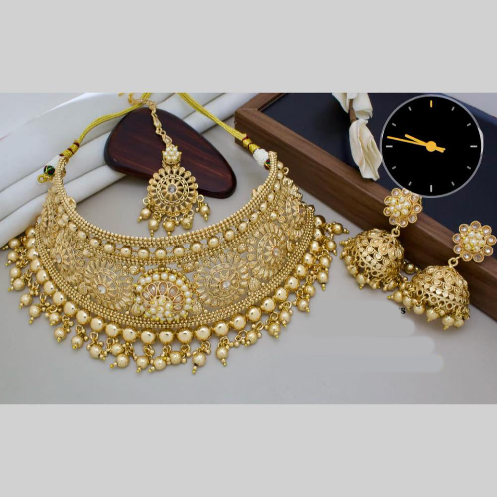 Manisha Jewellery Gold Plated Pota Stone And Pearls Choker Necklace Set