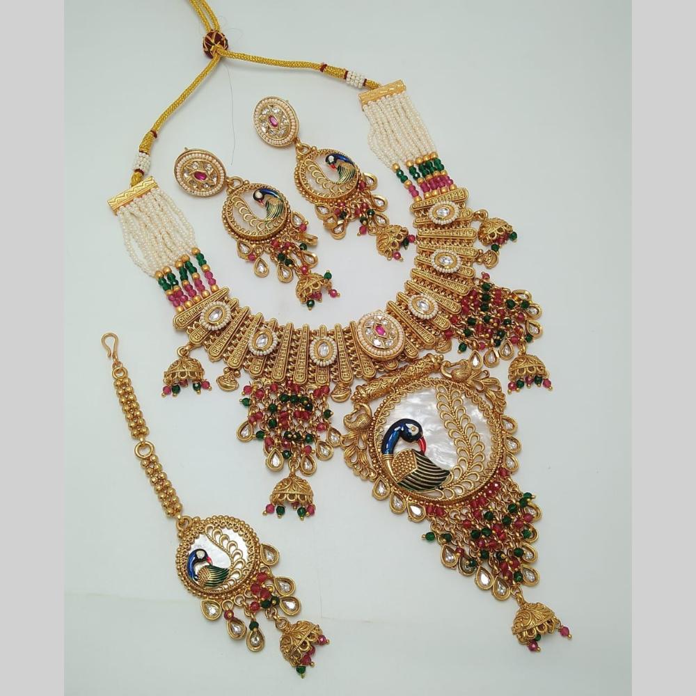 Manisha Jewellery Gold Plated Pota Stone And Meenakari Pearls Necklace Set
