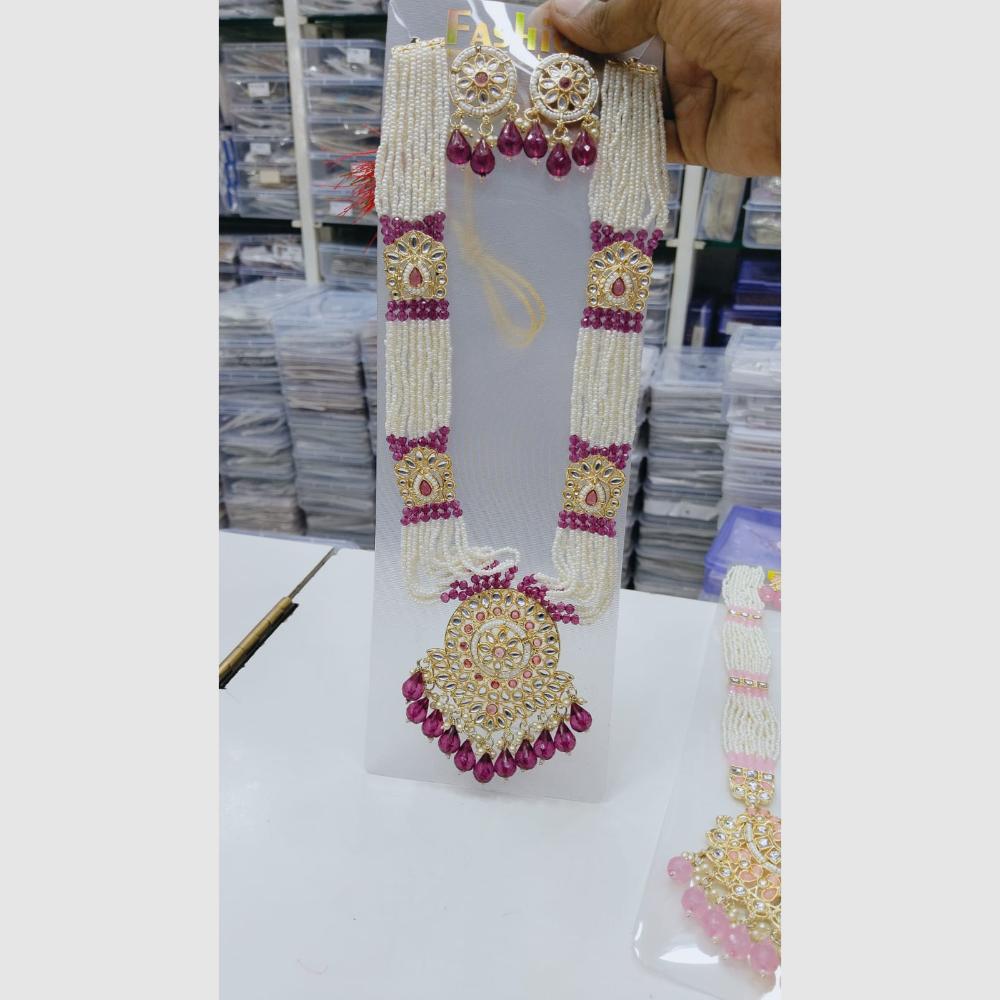 Manisha Jewellery Gold Plated Kundan Stone And Pearls Long Necklace Set