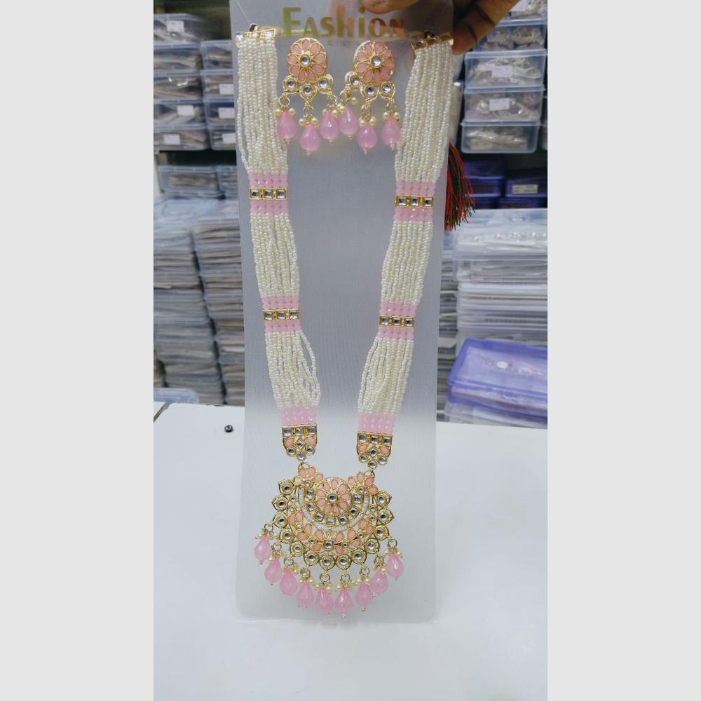 Manisha Jewellery Gold Plated Kundan Stone And Pearls Long Necklace Set