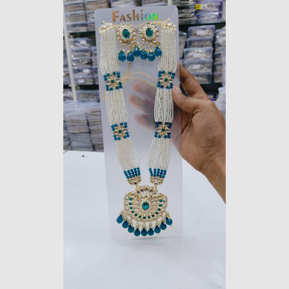 Manisha Jewellery Gold Plated Kundan Stone And Pearls Long Necklace Set