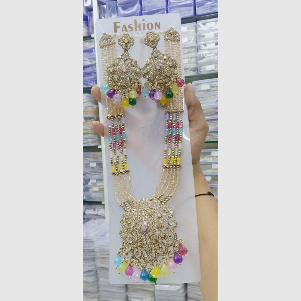 Manisha Jewellery Gold Plated Crystal Stone And Pearls Long Necklace Set
