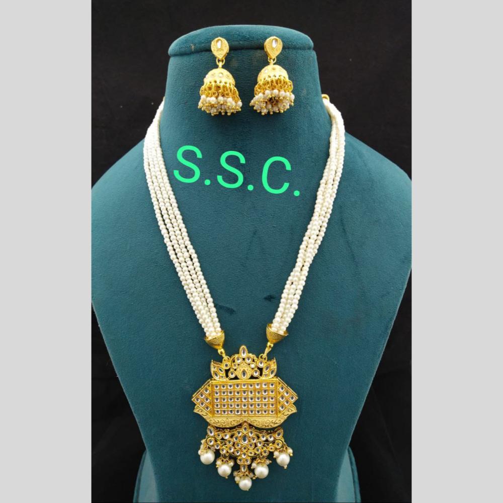 Manisha Jewellery Gold Plated Kundan Stone And Pearls Long Necklace Set