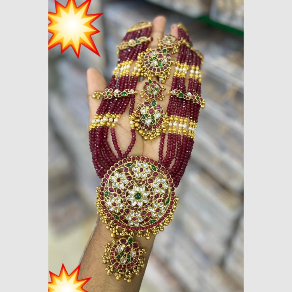 Manisha Jewellery Gold Plated Kundan Stone And Beads Long Necklace Set